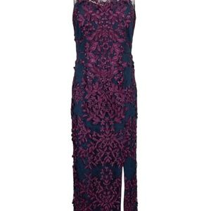 JS Collections Boat Neck Embellished Mesh Dress